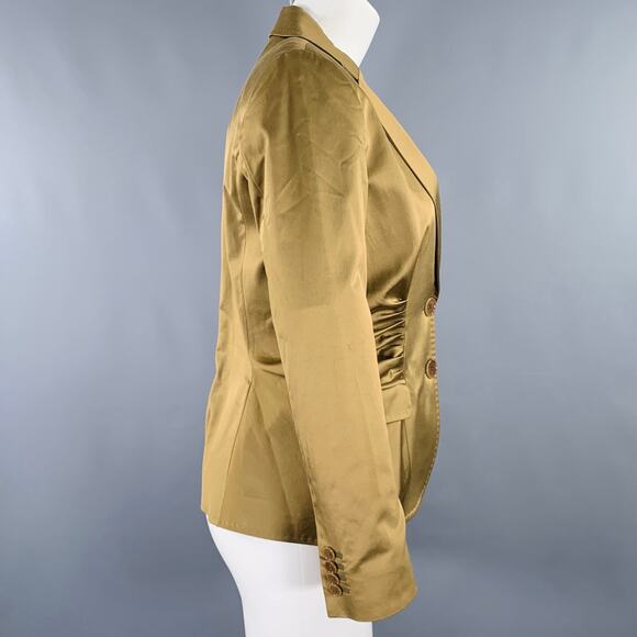 ETRO Size 8 Olive Cotton Blend Ruched Single Breasted Jacket Blazer - Picture 2 of 7